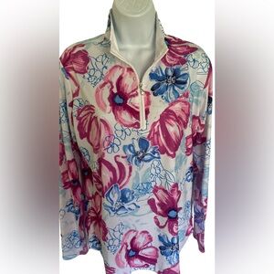 San Soleil UPF 50 Floral Quarter-Zip Pullover- L pink blue ,